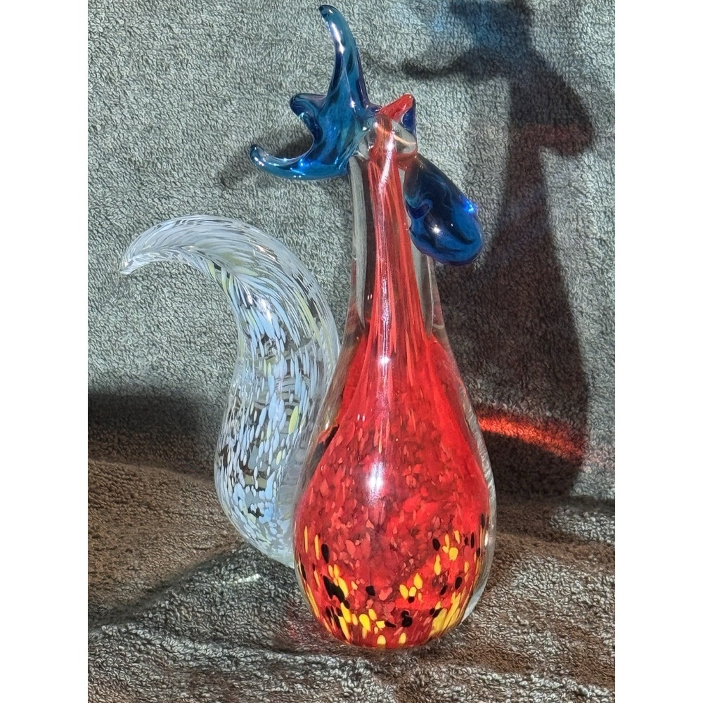 VTG  Murano Art Glass Rooster Figurine Sculpture Hand Blown Glass Chicken 9.5"